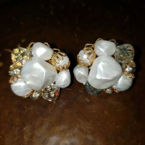 Vintage Clip On Earrings 1950's.  Crystal EUC